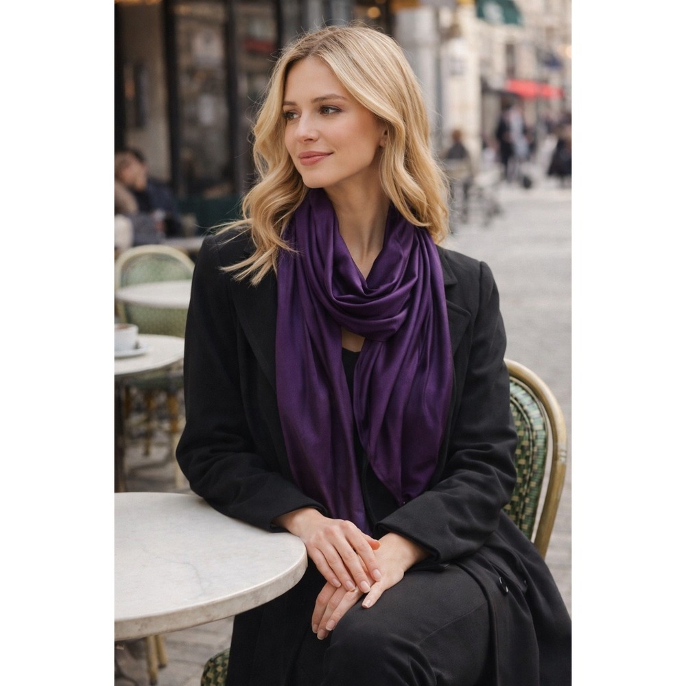 Lands' End Plum Purple Stretch Scarf Wrap Lightweight Nylon Spandex
